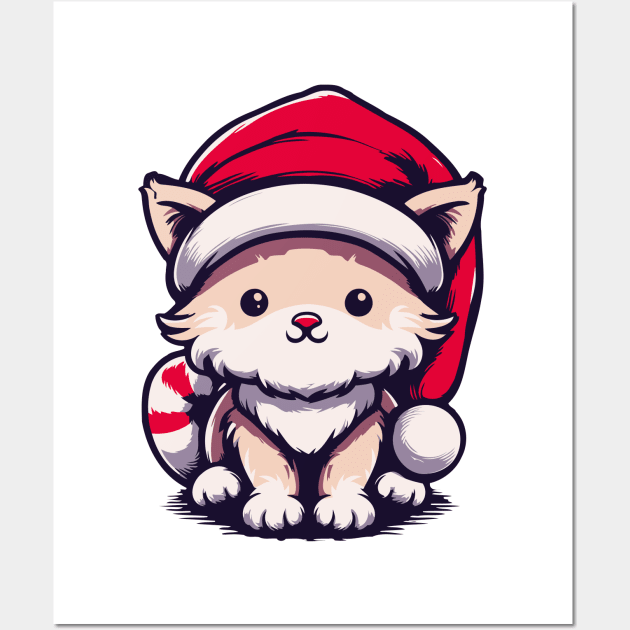 Cute Santa Cat Wall Art by Xopaw